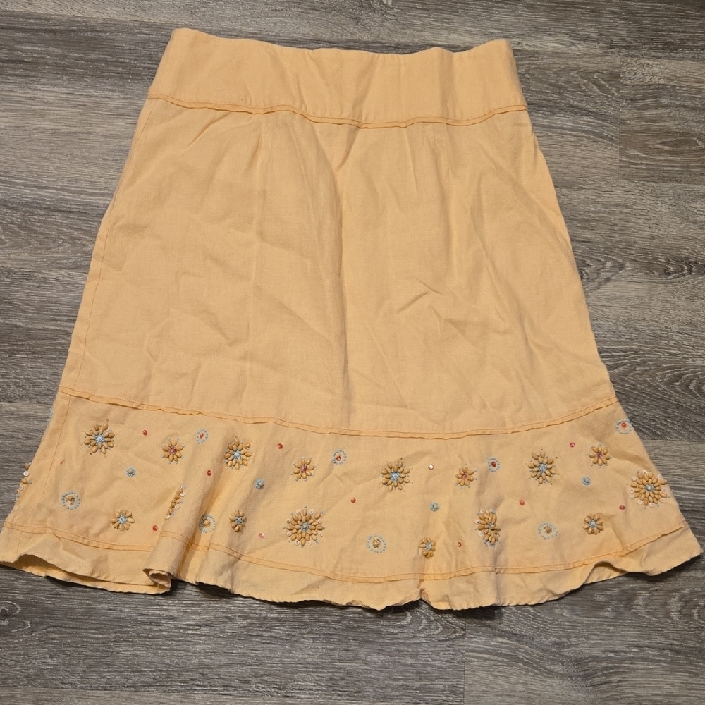 J JILL Peach Linen Beaded Skirt Sz 10